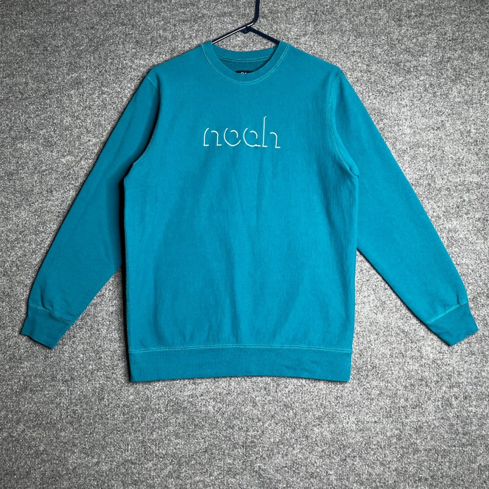 Noah NYC Teal Blue Embroidered Logo Crewneck Sweatshirt Large Made in Canada